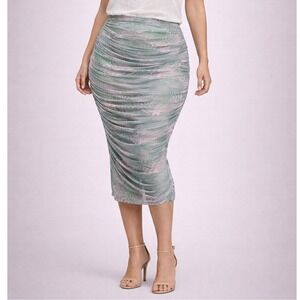 Missguided Coord Mesh Psychedelic Midaxi Skirt Womens Size 2 Multi Green Ruched
